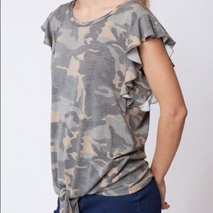Camo Top ruffle sleeves